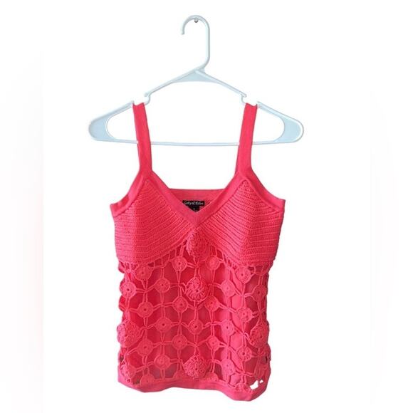 Gaby Eden Coral Tank Top Womens Small Crochet Knitted V Neck Pink Boho Hippie - Picture 1 of 4